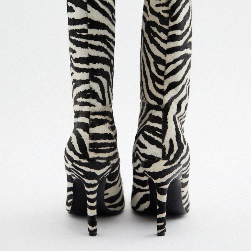 ZARA ANIMAL PRINT HEELED LEATHER ANKLE BOOTS SZ 7.5 or EU 38